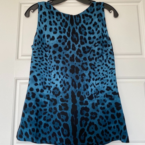 Dolce & Gabbana Silk TEAL Blue Leopard Print Blouse / Top Sz 42 Small - Picture 1 of 9